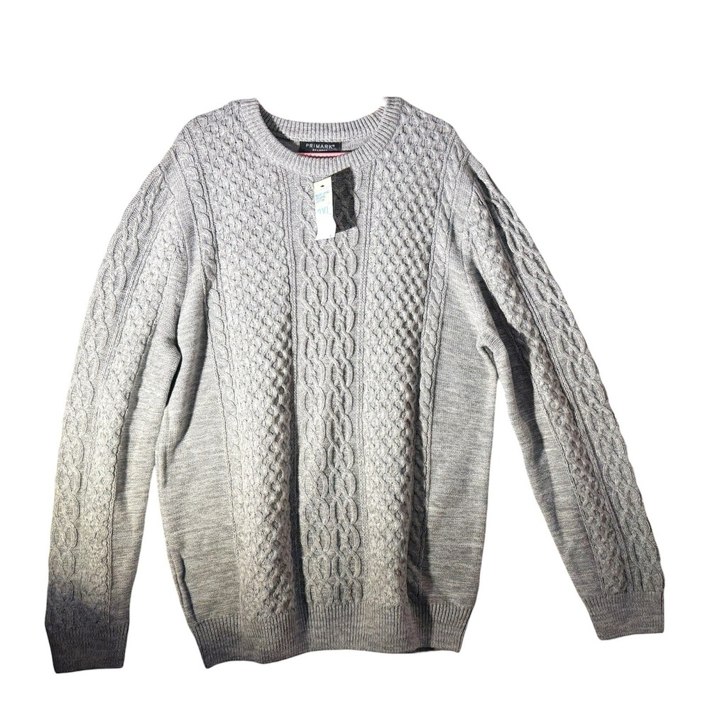 Primark NWT Mens Cable Knit Gray Sweater Size 2XL Organic Cotton